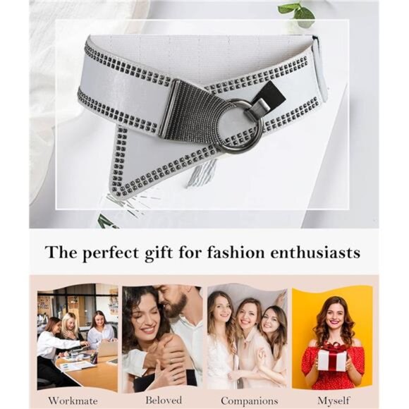 Fashion Wide Waist Belt Elastic Stretch Cinch Belts With Interlock Buckle White